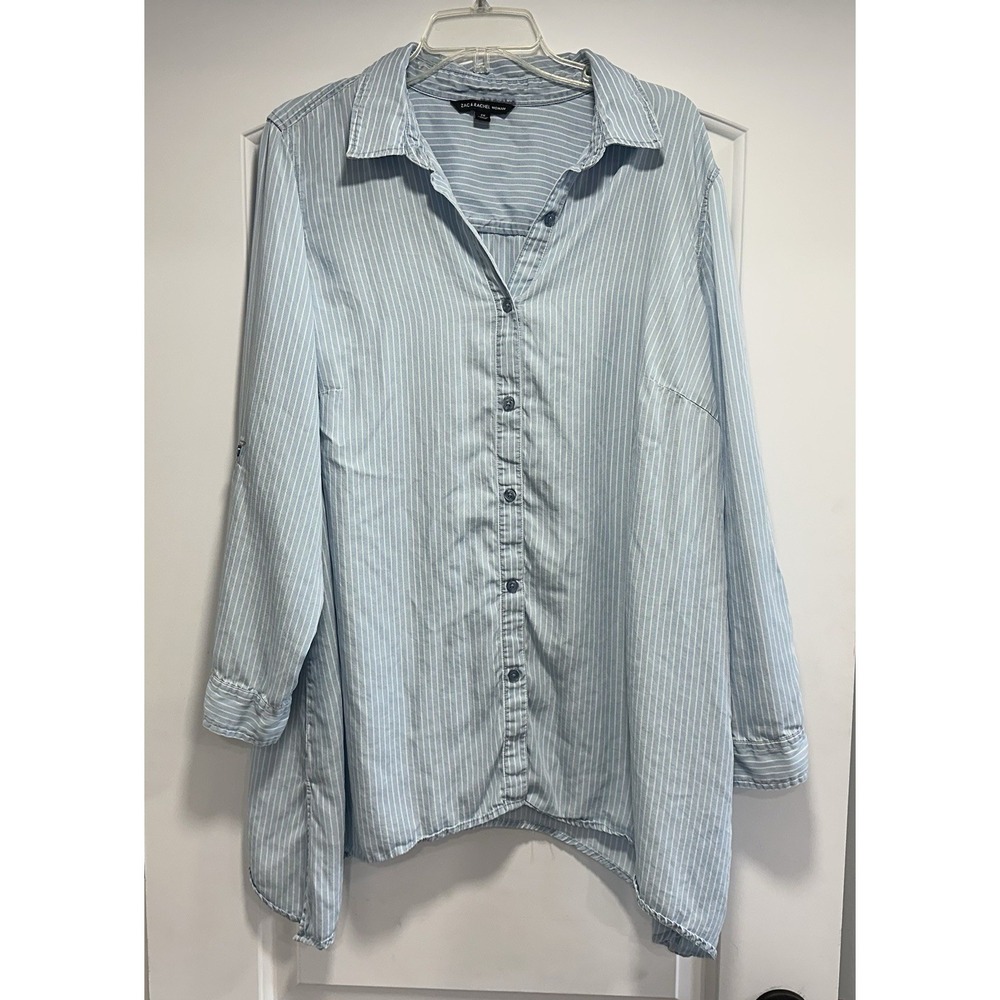 Zac & Rachel Button Down Striped Blue Tunic Top Plus Sz 2X